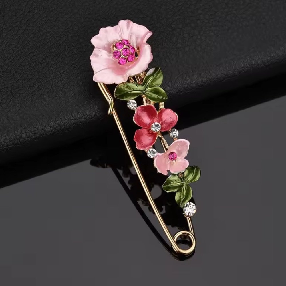 Anthropologie Pink and Green Floral Brooch